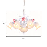 Countryside Blossom Chandelier Lighting Fixture 8 Heads White Glass Pendant Ceiling Light for Dining Room Clearhalo 'Ceiling Lights' 'Chandeliers' 'Glass shade' 'Glass' Lighting' 391225