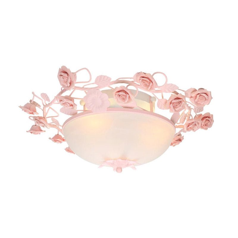 Pastoral Bowl Ceiling Light Fixture 3/4 Bulbs Opal Glass LED Flush Mount Lighting in White/Pink for Living Room Clearhalo 'Ceiling Lights' 'Close To Ceiling Lights' 'Close to ceiling' 'Flush mount' Lighting' 391250