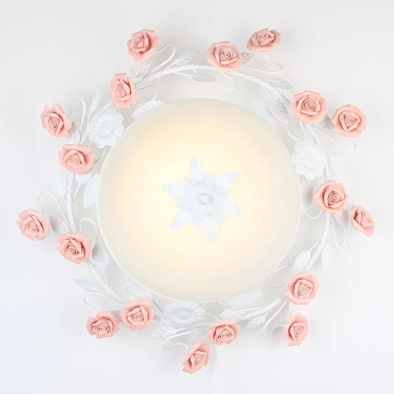 Pastoral Bowl Ceiling Light Fixture 3/4 Bulbs Opal Glass LED Flush Mount Lighting in White/Pink for Living Room Clearhalo 'Ceiling Lights' 'Close To Ceiling Lights' 'Close to ceiling' 'Flush mount' Lighting' 391256