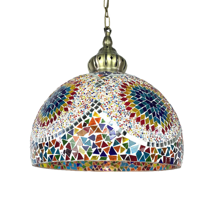 Dome Stained Art Glass Pendant Light Traditional 1 Head Living Room Hanging Ceiling Light in Blue/Green Clearhalo 'Ceiling Lights' 'Glass shade' 'Glass' 'Pendant Lights' 'Pendants' Lighting' 391273