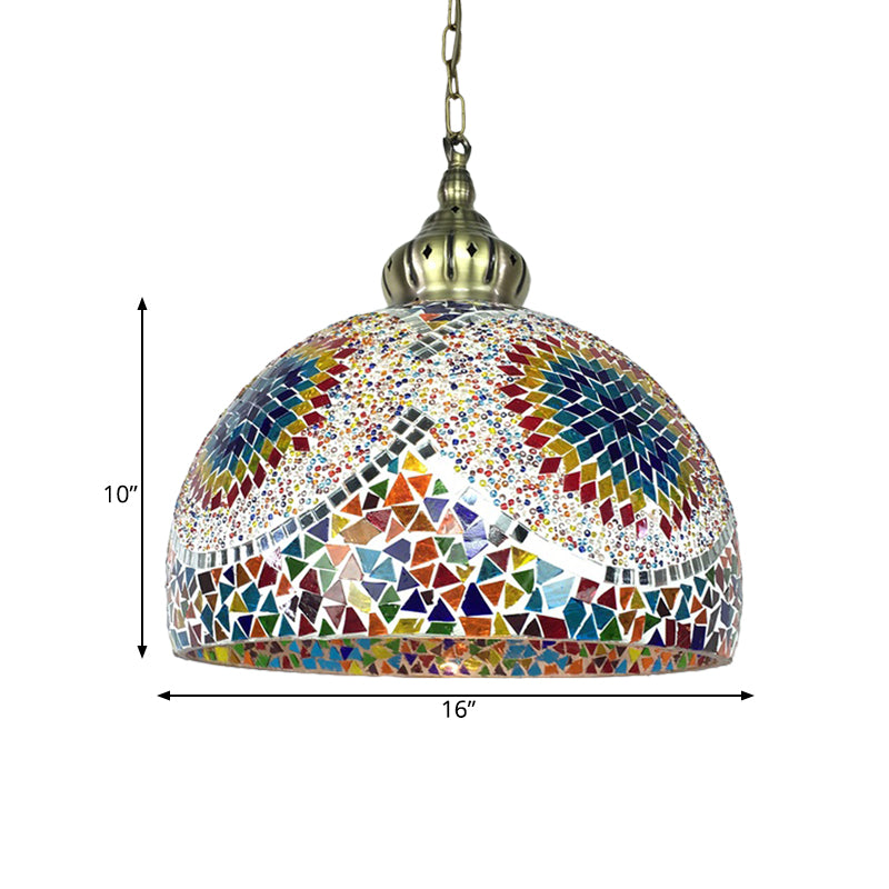 Dome Stained Art Glass Pendant Light Traditional 1 Head Living Room Hanging Ceiling Light in Blue/Green Clearhalo 'Ceiling Lights' 'Glass shade' 'Glass' 'Pendant Lights' 'Pendants' Lighting' 391275