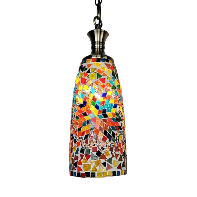 Handcrafted Art Glass Red/Yellow/Blue Ceiling Light Elongated 1 Head Traditional Pendant Light Fixture Clearhalo 'Ceiling Lights' 'Glass shade' 'Glass' 'Pendant Lights' 'Pendants' Lighting' 391280