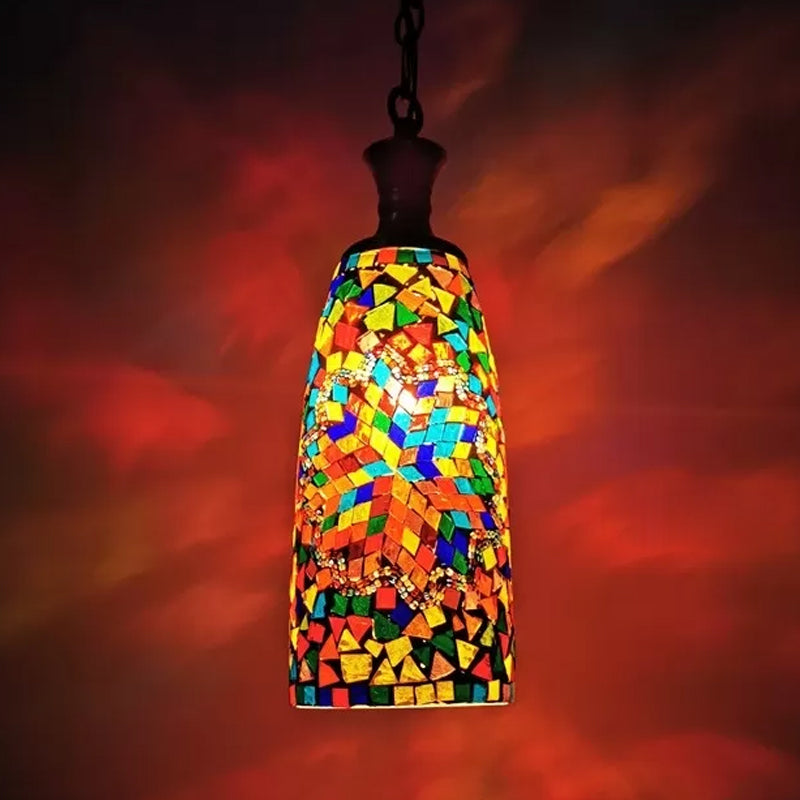 Handcrafted Art Glass Red/Yellow/Blue Ceiling Light Elongated 1 Head Traditional Pendant Light Fixture Clearhalo 'Ceiling Lights' 'Glass shade' 'Glass' 'Pendant Lights' 'Pendants' Lighting' 391281