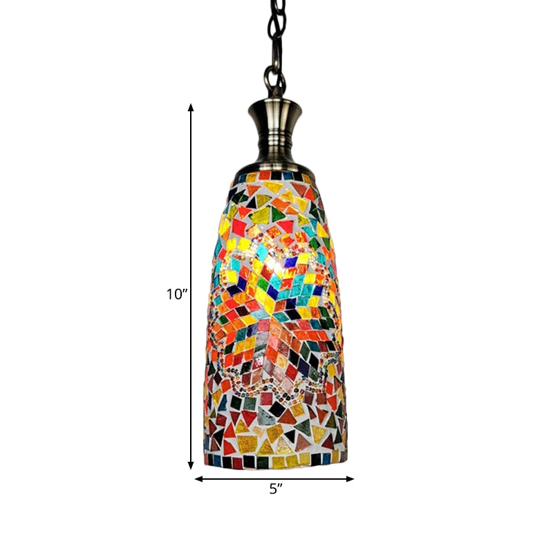 Handcrafted Art Glass Red/Yellow/Blue Ceiling Light Elongated 1 Head Traditional Pendant Light Fixture Clearhalo 'Ceiling Lights' 'Glass shade' 'Glass' 'Pendant Lights' 'Pendants' Lighting' 391282