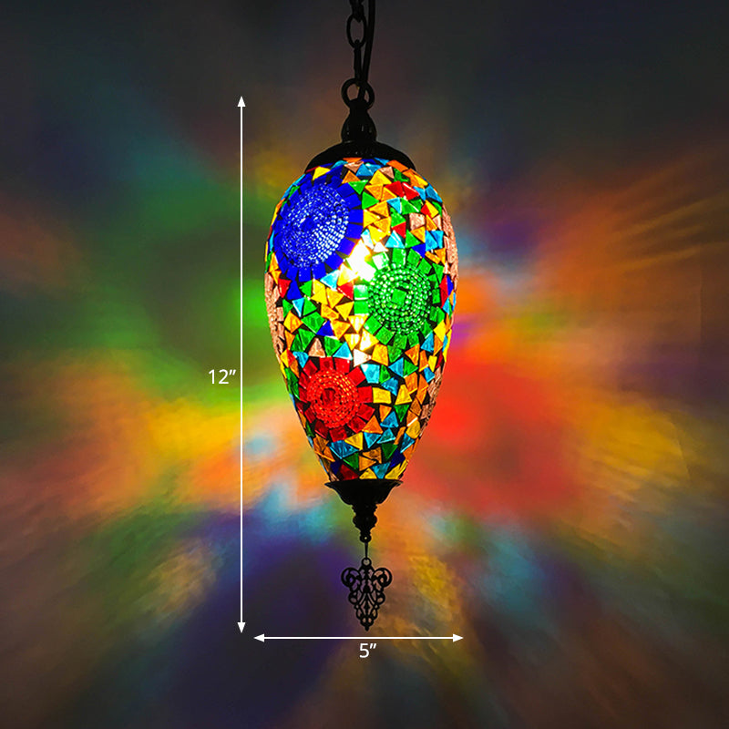 Traditional Urn Hanging Lamp Kit 1 Head Hand Cut Glass Pendant Lighting in Red/Yellow/Blue Green Clearhalo 'Ceiling Lights' 'Glass shade' 'Glass' 'Pendant Lights' 'Pendants' Lighting' 391285