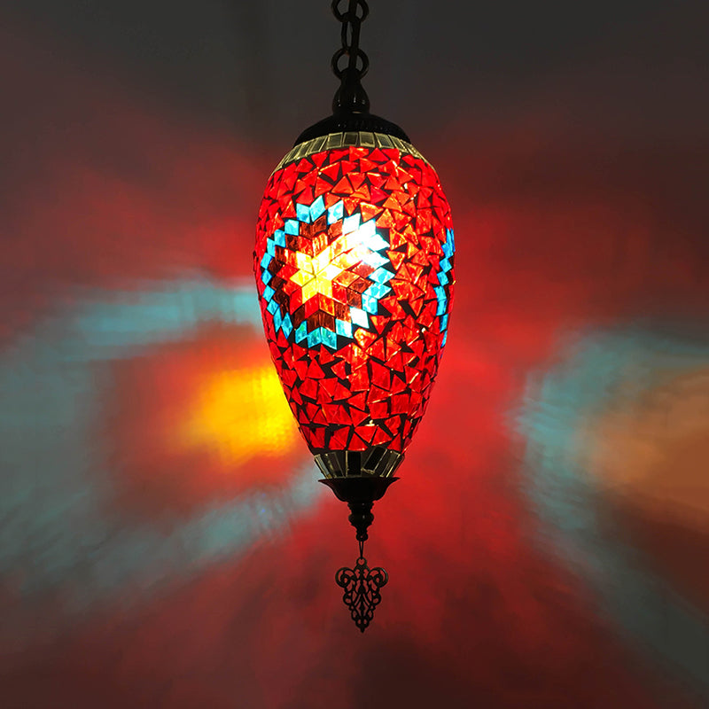Traditional Urn Hanging Lamp Kit 1 Head Hand Cut Glass Pendant Lighting in Red/Yellow/Blue Red Clearhalo 'Ceiling Lights' 'Glass shade' 'Glass' 'Pendant Lights' 'Pendants' Lighting' 391287
