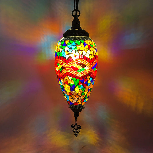 Traditional Urn Hanging Lamp Kit 1 Head Hand Cut Glass Pendant Lighting in Red/Yellow/Blue Red-Yellow Clearhalo 'Ceiling Lights' 'Glass shade' 'Glass' 'Pendant Lights' 'Pendants' Lighting' 391290