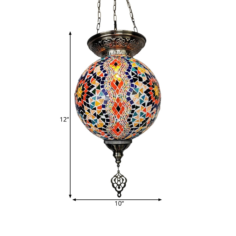 Globe Restaurant Pendant Light Kit Traditional Hand Rolled Art Glass 1 Head White/Red/Yellow Suspension Light Clearhalo 'Ceiling Lights' 'Glass shade' 'Glass' 'Pendant Lights' 'Pendants' Lighting' 391306