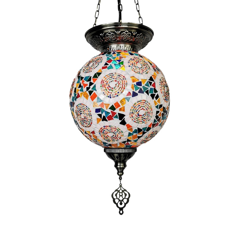 Globe Restaurant Pendant Light Kit Traditional Hand Rolled Art Glass 1 Head White/Red/Yellow Suspension Light White Clearhalo 'Ceiling Lights' 'Glass shade' 'Glass' 'Pendant Lights' 'Pendants' Lighting' 391309