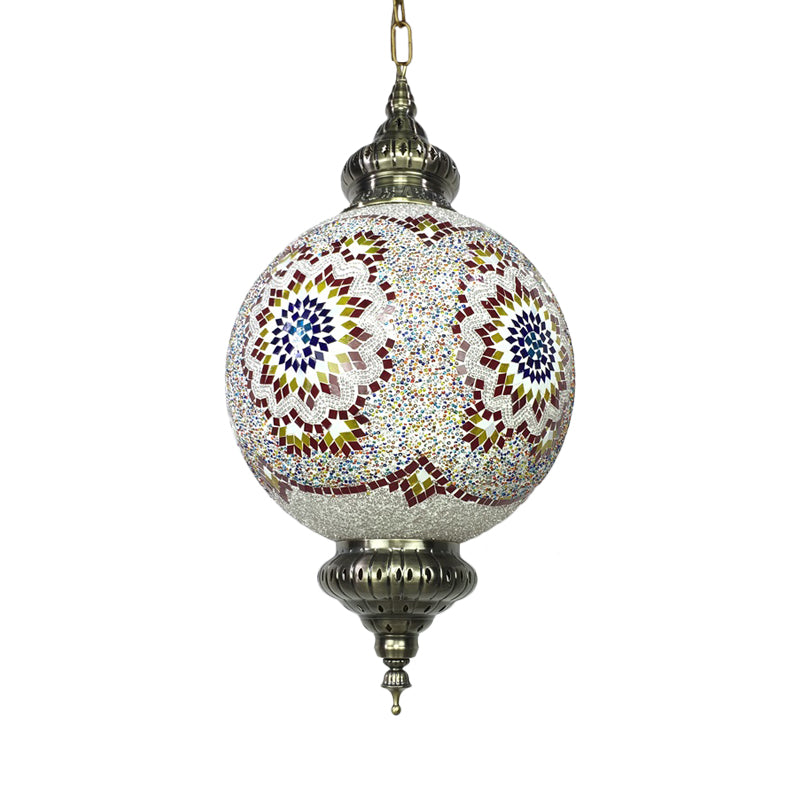 Cut Glass Globe Suspension Lighting Traditional 1 Light Dining Room Pendant Lamp in Red/Yellow/Blue White-Red Clearhalo 'Ceiling Lights' 'Glass shade' 'Glass' 'Pendant Lights' 'Pendants' Lighting' 391327