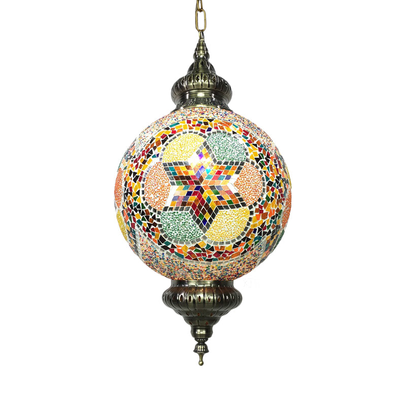 Cut Glass Globe Suspension Lighting Traditional 1 Light Dining Room Pendant Lamp in Red/Yellow/Blue Yellow Clearhalo 'Ceiling Lights' 'Glass shade' 'Glass' 'Pendant Lights' 'Pendants' Lighting' 391329