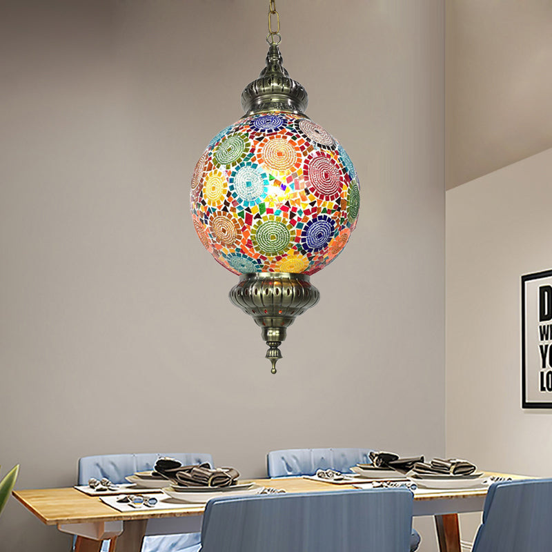 Vintage Orb Ceiling Suspension Lamp 1 Head Stained Glass Hanging Pendant Light in Red/Yellow/Blue Clearhalo 'Ceiling Lights' 'Glass shade' 'Glass' 'Pendant Lights' 'Pendants' Lighting' 391334