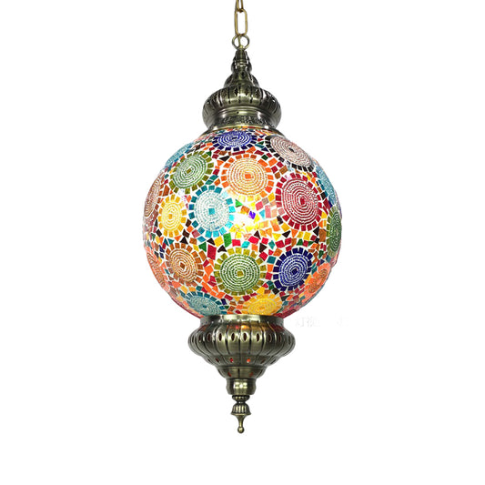 Vintage Orb Ceiling Suspension Lamp 1 Head Stained Glass Hanging Pendant Light in Red/Yellow/Blue Clearhalo 'Ceiling Lights' 'Glass shade' 'Glass' 'Pendant Lights' 'Pendants' Lighting' 391335