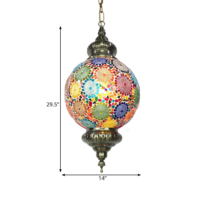 Vintage Orb Ceiling Suspension Lamp 1 Head Stained Glass Hanging Pendant Light in Red/Yellow/Blue Clearhalo 'Ceiling Lights' 'Glass shade' 'Glass' 'Pendant Lights' 'Pendants' Lighting' 391337