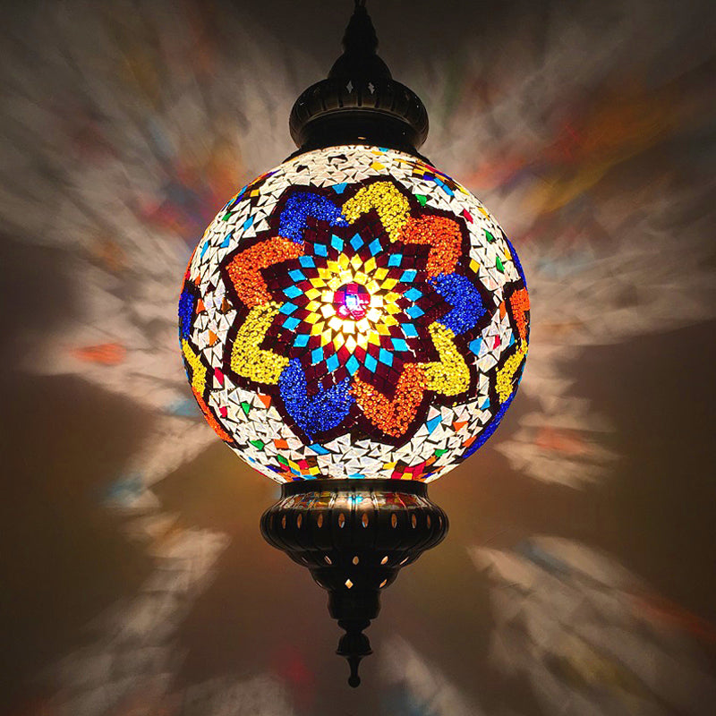 Vintage Orb Ceiling Suspension Lamp 1 Head Stained Glass Hanging Pendant Light in Red/Yellow/Blue Clearhalo 'Ceiling Lights' 'Glass shade' 'Glass' 'Pendant Lights' 'Pendants' Lighting' 391341