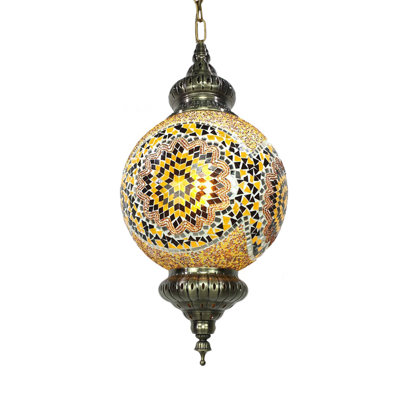 Vintage Orb Ceiling Suspension Lamp 1 Head Stained Glass Hanging Pendant Light in Red/Yellow/Blue Yellow Clearhalo 'Ceiling Lights' 'Glass shade' 'Glass' 'Pendant Lights' 'Pendants' Lighting' 391344