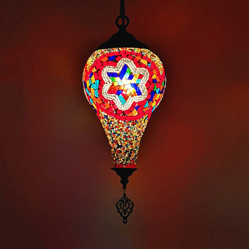 1 Head Ice Cream Pendant Light Fixture Traditional White/Red/Yellow Stained Art Glass Ceiling Lamp Clearhalo 'Ceiling Lights' 'Close To Ceiling Lights' 'Glass shade' 'Glass' 'Pendant Lights' 'Pendants' Lighting' 391347
