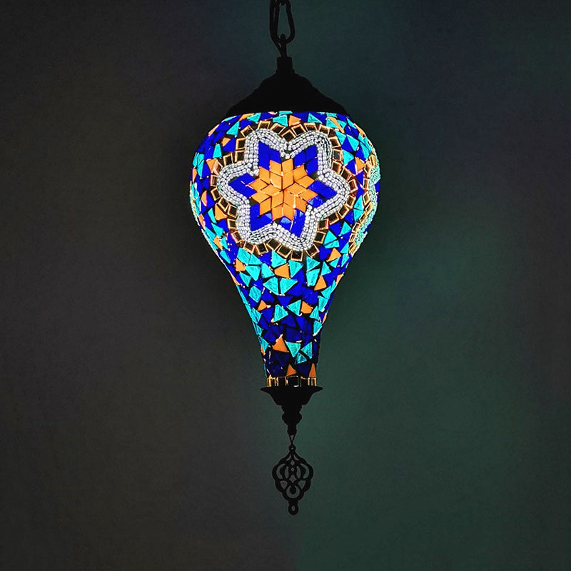 1 Head Ice Cream Pendant Light Fixture Traditional White/Red/Yellow Stained Art Glass Ceiling Lamp Blue Clearhalo 'Ceiling Lights' 'Close To Ceiling Lights' 'Glass shade' 'Glass' 'Pendant Lights' 'Pendants' Lighting' 391348