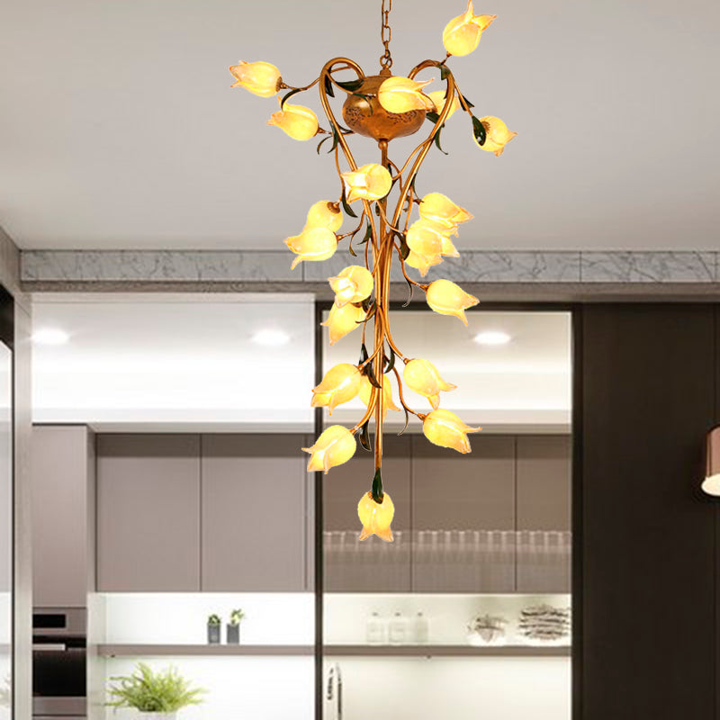 American Flower Chandelier Lighting Fixture 21 Heads Metal LED Pendant Ceiling Light in Brass for Kitchen Clearhalo 'Ceiling Lights' 'Chandeliers' Lighting' options 391459