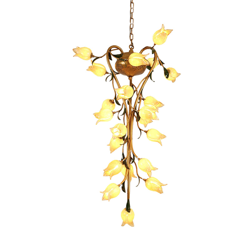 American Flower Chandelier Lighting Fixture 21 Heads Metal LED Pendant Ceiling Light in Brass for Kitchen Clearhalo 'Ceiling Lights' 'Chandeliers' Lighting' options 391460