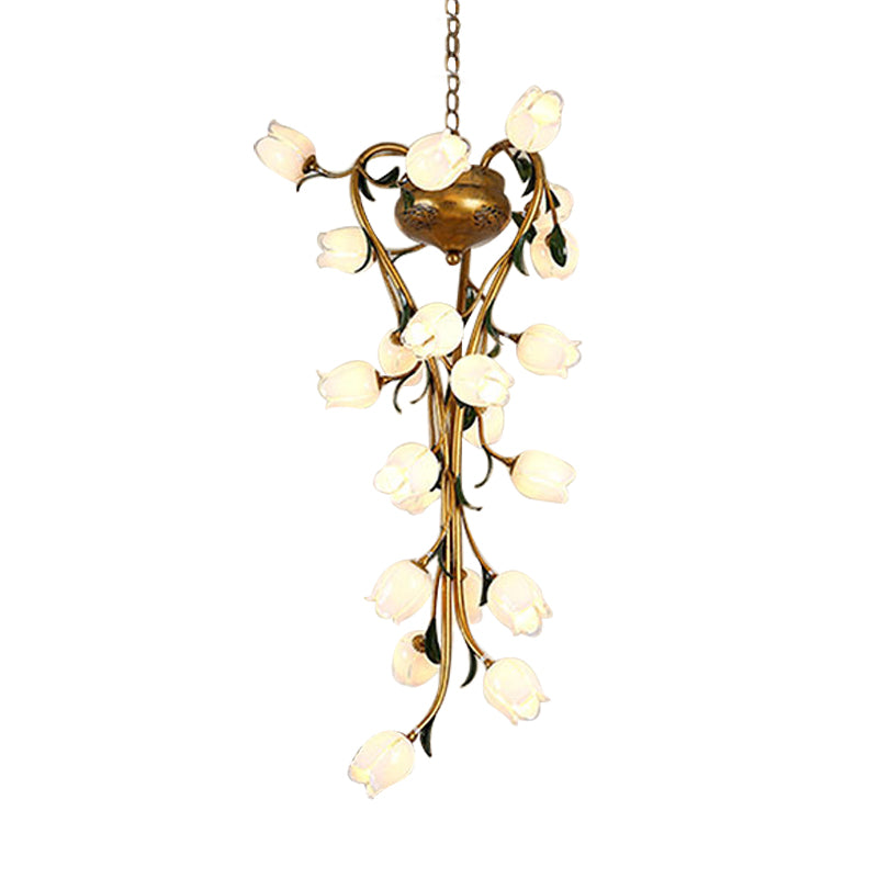 American Flower Chandelier Lighting Fixture 21 Heads Metal LED Pendant Ceiling Light in Brass for Kitchen Clearhalo 'Ceiling Lights' 'Chandeliers' Lighting' options 391468