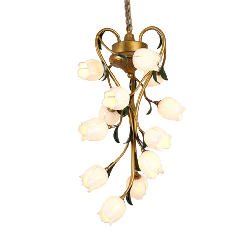 12 Bulbs Metal Hanging Chandelier American Garden Brass Blossom Living Room LED Pendant Lighting Fixture Clearhalo 'Ceiling Lights' 'Chandeliers' Lighting' options 391476