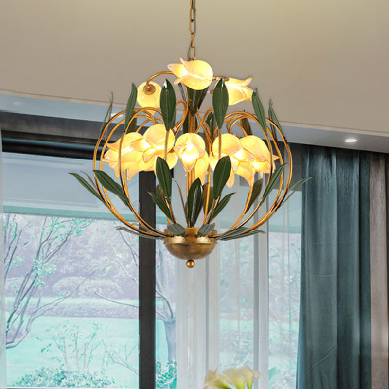 Floral Living Room Chandelier Lighting Countryside Metal 15-Bulb Brass LED Pendant Light Fixture Clearhalo 'Ceiling Lights' 'Chandeliers' Lighting' options 391478