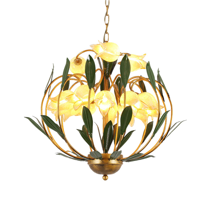 Floral Living Room Chandelier Lighting Countryside Metal 15-Bulb Brass LED Pendant Light Fixture Clearhalo 'Ceiling Lights' 'Chandeliers' Lighting' options 391479