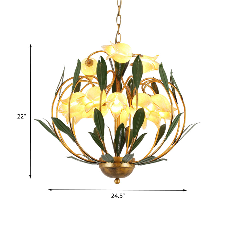 Floral Living Room Chandelier Lighting Countryside Metal 15-Bulb Brass LED Pendant Light Fixture Clearhalo 'Ceiling Lights' 'Chandeliers' Lighting' options 391481
