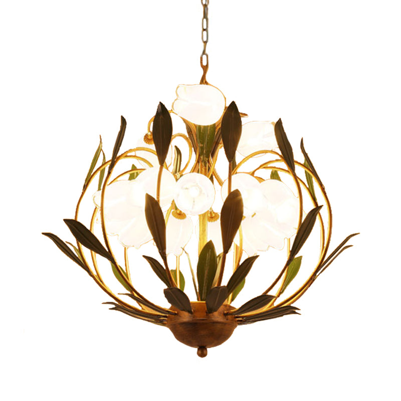 Floral Living Room Chandelier Lighting Countryside Metal 15-Bulb Brass LED Pendant Light Fixture Clearhalo 'Ceiling Lights' 'Chandeliers' Lighting' options 391485