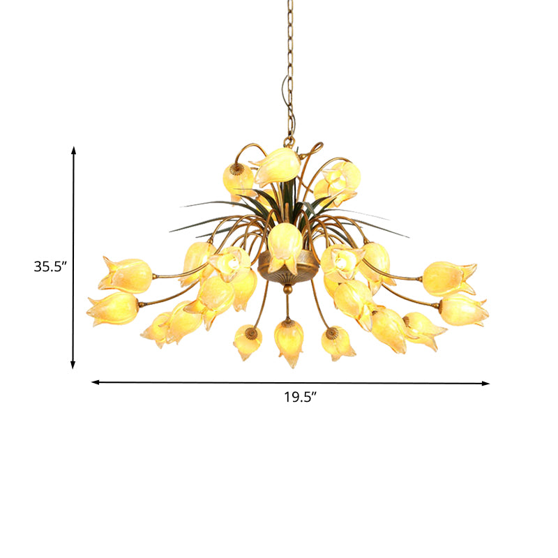 Metal Tulip/Lily Chandelier Light Fixture Romantic Pastoral 25 Lights Living Room LED Ceiling Pendant in Brass Clearhalo 'Ceiling Lights' 'Chandeliers' Lighting' options 391490
