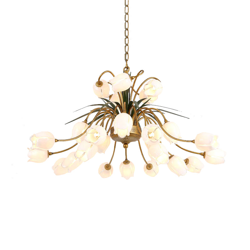 Metal Tulip/Lily Chandelier Light Fixture Romantic Pastoral 25 Lights Living Room LED Ceiling Pendant in Brass Clearhalo 'Ceiling Lights' 'Chandeliers' Lighting' options 391493