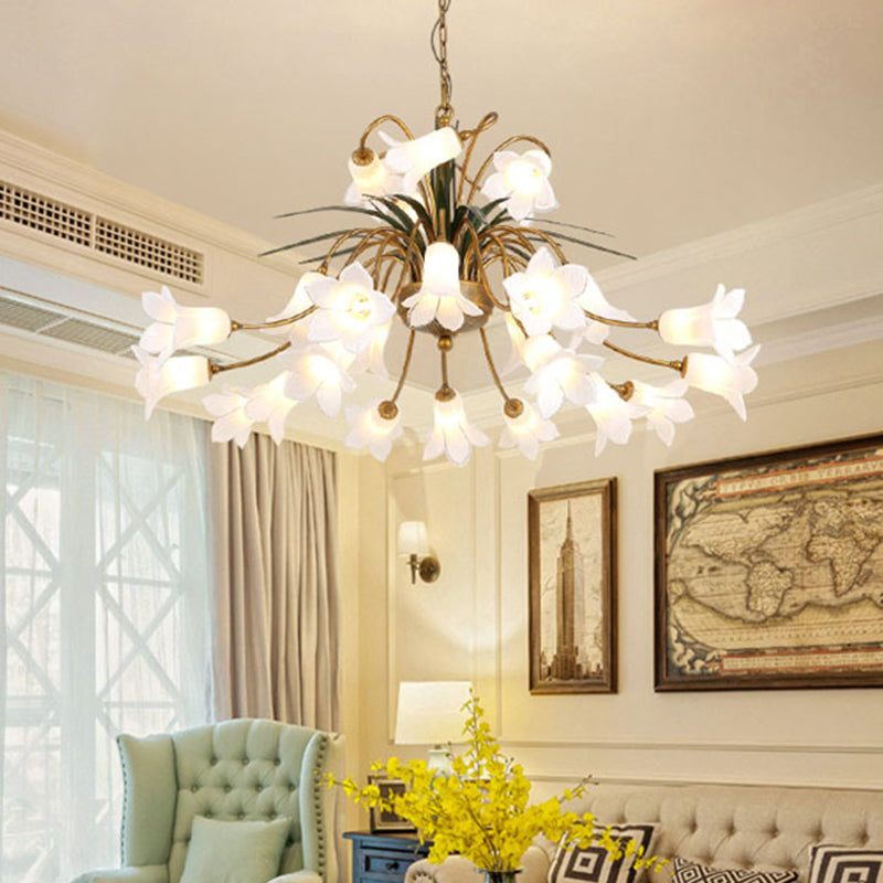 Metal Tulip/Lily Chandelier Light Fixture Romantic Pastoral 25 Lights Living Room LED Ceiling Pendant in Brass Brass B Clearhalo 'Ceiling Lights' 'Chandeliers' Lighting' options 391494_9610b71d-32a1-4542-9576-8ca20b3bb8c8
