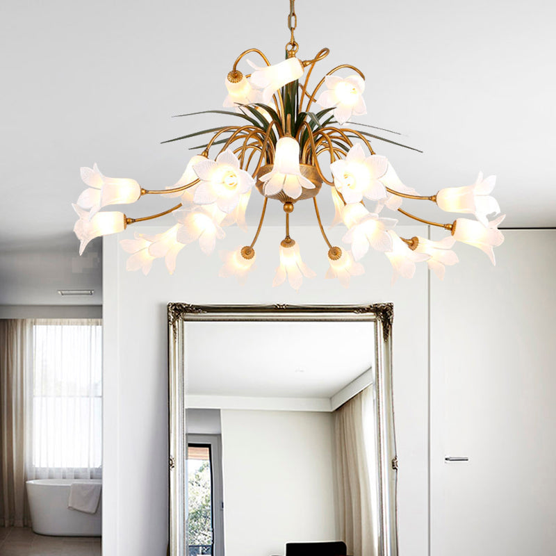 Metal Tulip/Lily Chandelier Light Fixture Romantic Pastoral 25 Lights Living Room LED Ceiling Pendant in Brass Clearhalo 'Ceiling Lights' 'Chandeliers' Lighting' options 391495