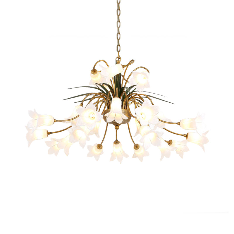 Metal Tulip/Lily Chandelier Light Fixture Romantic Pastoral 25 Lights Living Room LED Ceiling Pendant in Brass Clearhalo 'Ceiling Lights' 'Chandeliers' Lighting' options 391496