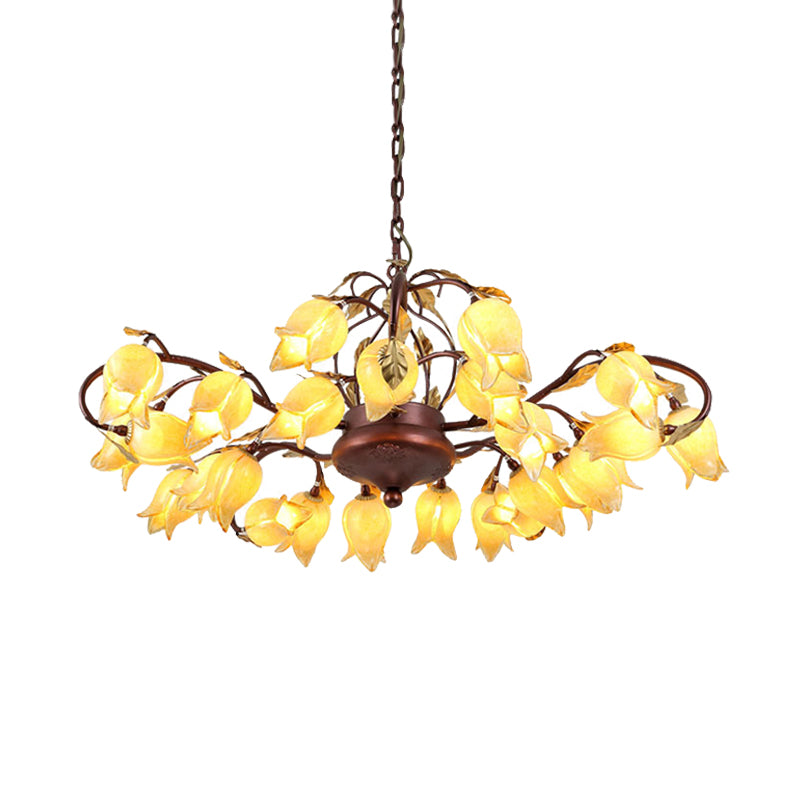 Tulip/Lily Metal Chandelier Light Pastoral Style 25 Bulbs Living Room LED Pendant Lamp in Brass Clearhalo 'Ceiling Lights' 'Chandeliers' Lighting' options 391499