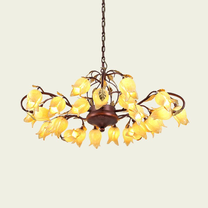 Tulip/Lily Metal Chandelier Light Pastoral Style 25 Bulbs Living Room LED Pendant Lamp in Brass Clearhalo 'Ceiling Lights' 'Chandeliers' Lighting' options 391500