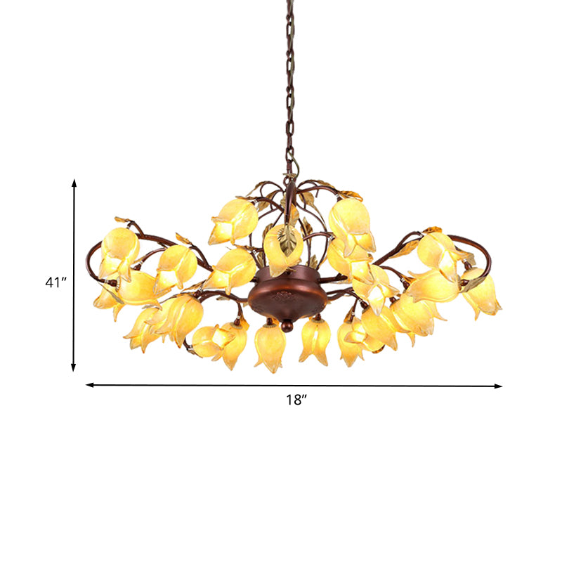Tulip/Lily Metal Chandelier Light Pastoral Style 25 Bulbs Living Room LED Pendant Lamp in Brass Clearhalo 'Ceiling Lights' 'Chandeliers' Lighting' options 391501