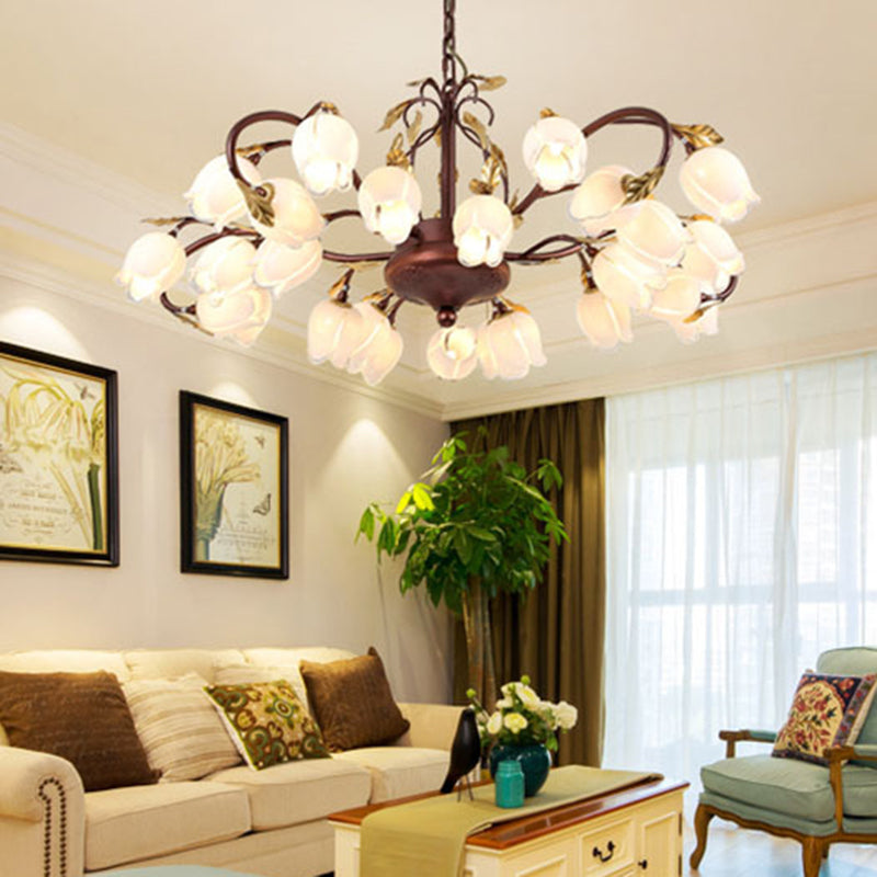 Tulip/Lily Metal Chandelier Light Pastoral Style 25 Bulbs Living Room LED Pendant Lamp in Brass Brass C Clearhalo 'Ceiling Lights' 'Chandeliers' Lighting' options 391502_3080f815-1be4-449b-94a5-4202c89e5335