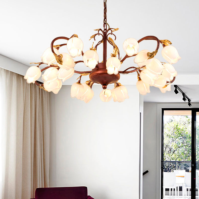 Tulip/Lily Metal Chandelier Light Pastoral Style 25 Bulbs Living Room LED Pendant Lamp in Brass Clearhalo 'Ceiling Lights' 'Chandeliers' Lighting' options 391503