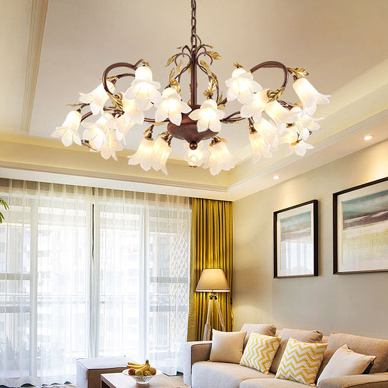 Tulip/Lily Metal Chandelier Light Pastoral Style 25 Bulbs Living Room LED Pendant Lamp in Brass Brass B Clearhalo 'Ceiling Lights' 'Chandeliers' Lighting' options 391505_b3972504-8ec9-4767-8760-13ee4da50385