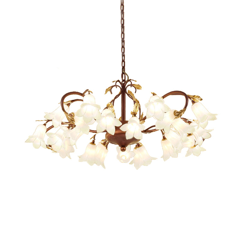 Tulip/Lily Metal Chandelier Light Pastoral Style 25 Bulbs Living Room LED Pendant Lamp in Brass Clearhalo 'Ceiling Lights' 'Chandeliers' Lighting' options 391507