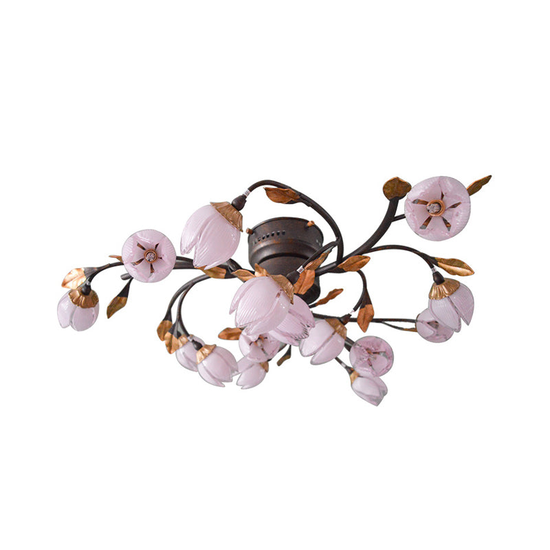 15 Lights Metal Semi Flush Light Romantic Pastoral Nickel Lotus Bedroom LED Close to Ceiling Lighting Clearhalo 'Ceiling Lights' 'Close To Ceiling Lights' 'Close to ceiling' 'Semi-flushmount' Lighting' 391527