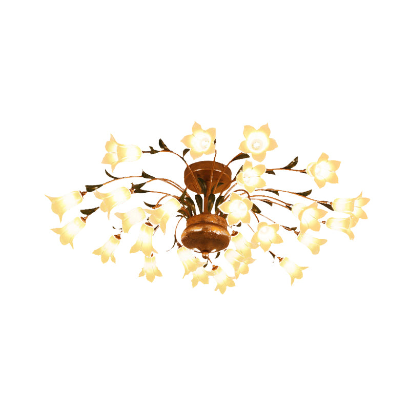 American Flower Ceiling Light Fixture 25 Bulbs Metal LED Semi Mount Lighting in Brass for Living Room Clearhalo 'Ceiling Lights' 'Close To Ceiling Lights' 'Close to ceiling' 'Semi-flushmount' Lighting' 391536