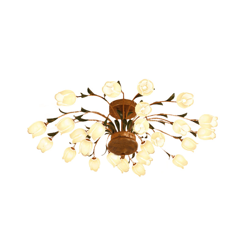 American Flower Ceiling Light Fixture 25 Bulbs Metal LED Semi Mount Lighting in Brass for Living Room Clearhalo 'Ceiling Lights' 'Close To Ceiling Lights' 'Close to ceiling' 'Semi-flushmount' Lighting' 391539