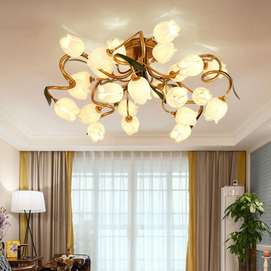 Starburst Living Room Semi Flush American Flower Metal 25-Head LED Brass Ceiling Mount Light Fixture Clearhalo 'Ceiling Lights' 'Close To Ceiling Lights' 'Close to ceiling' 'Semi-flushmount' Lighting' 391552