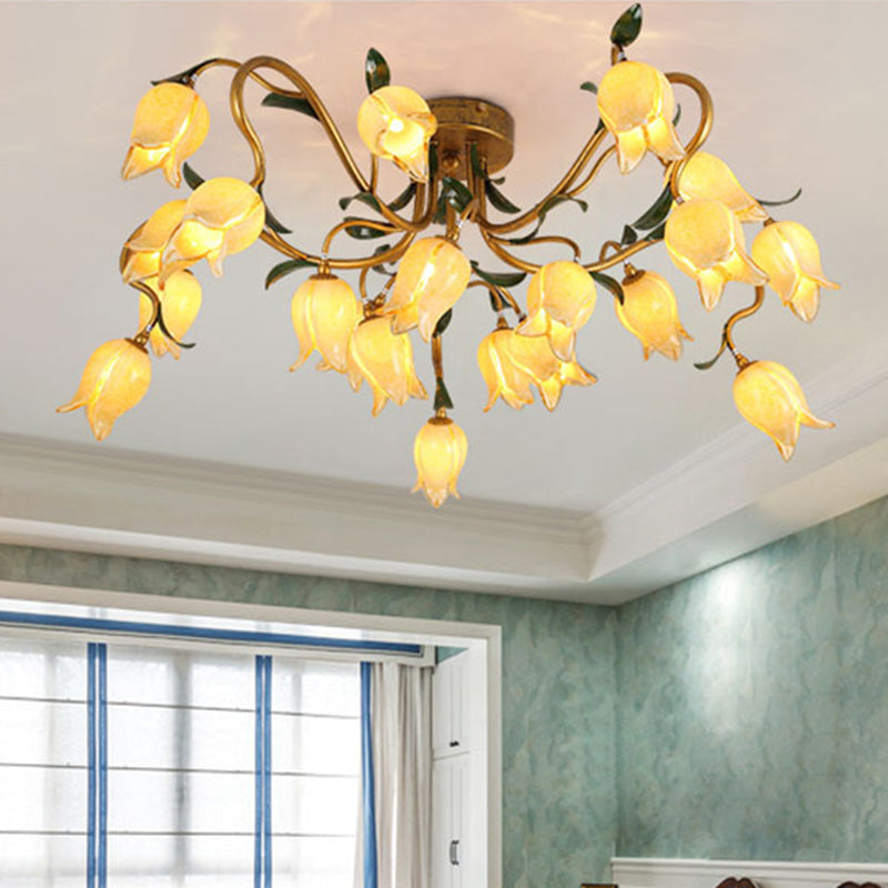 20 Heads Starburst Ceiling Light Fixture Countryside Brass Metal LED Flower Semi Flush Mount Lighting Clearhalo 'Ceiling Lights' 'Close To Ceiling Lights' 'Close to ceiling' 'Semi-flushmount' Lighting' 391563