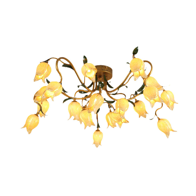 20 Heads Starburst Ceiling Light Fixture Countryside Brass Metal LED Flower Semi Flush Mount Lighting Clearhalo 'Ceiling Lights' 'Close To Ceiling Lights' 'Close to ceiling' 'Semi-flushmount' Lighting' 391564