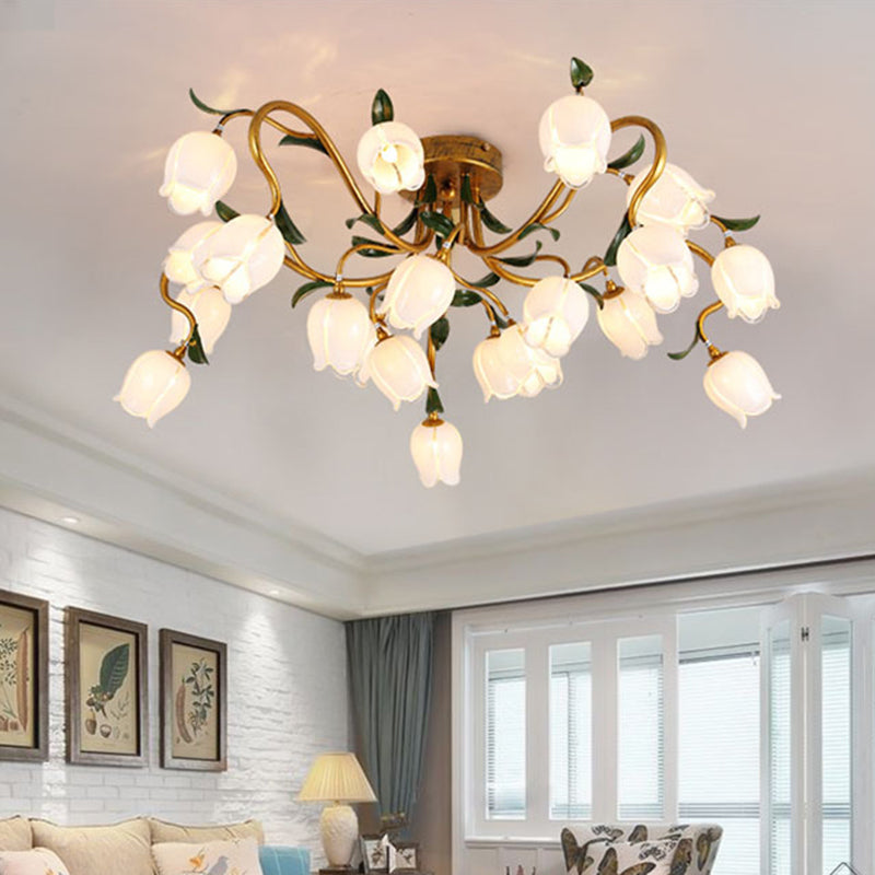 20 Heads Starburst Ceiling Light Fixture Countryside Brass Metal LED Flower Semi Flush Mount Lighting Brass C Clearhalo 'Ceiling Lights' 'Close To Ceiling Lights' 'Close to ceiling' 'Semi-flushmount' Lighting' 391567