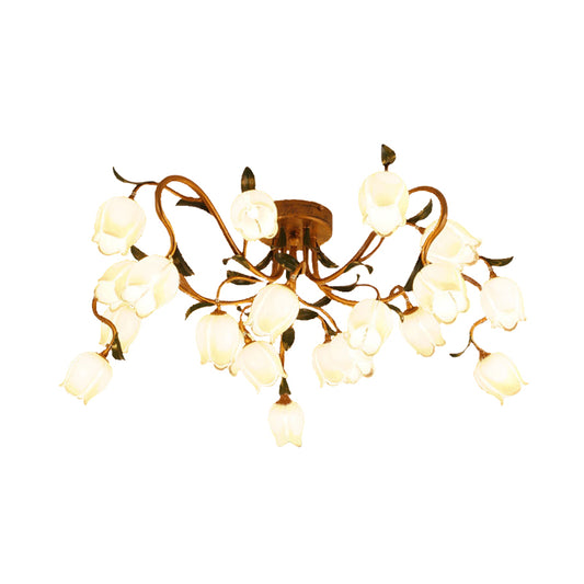 20 Heads Starburst Ceiling Light Fixture Countryside Brass Metal LED Flower Semi Flush Mount Lighting Clearhalo 'Ceiling Lights' 'Close To Ceiling Lights' 'Close to ceiling' 'Semi-flushmount' Lighting' 391569